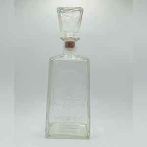 Vintage MCM Crown Royal Whiskey Decanter Clear Glass Square Cut D-126 EMPTY